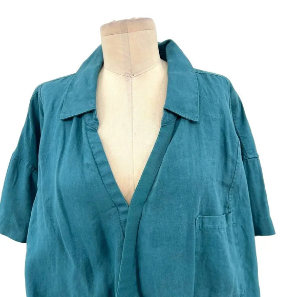 Athleta Playa Linen Tie Top Borealis Green Blue Short Sleeve Plus Size 3X - Picture 3 of 10